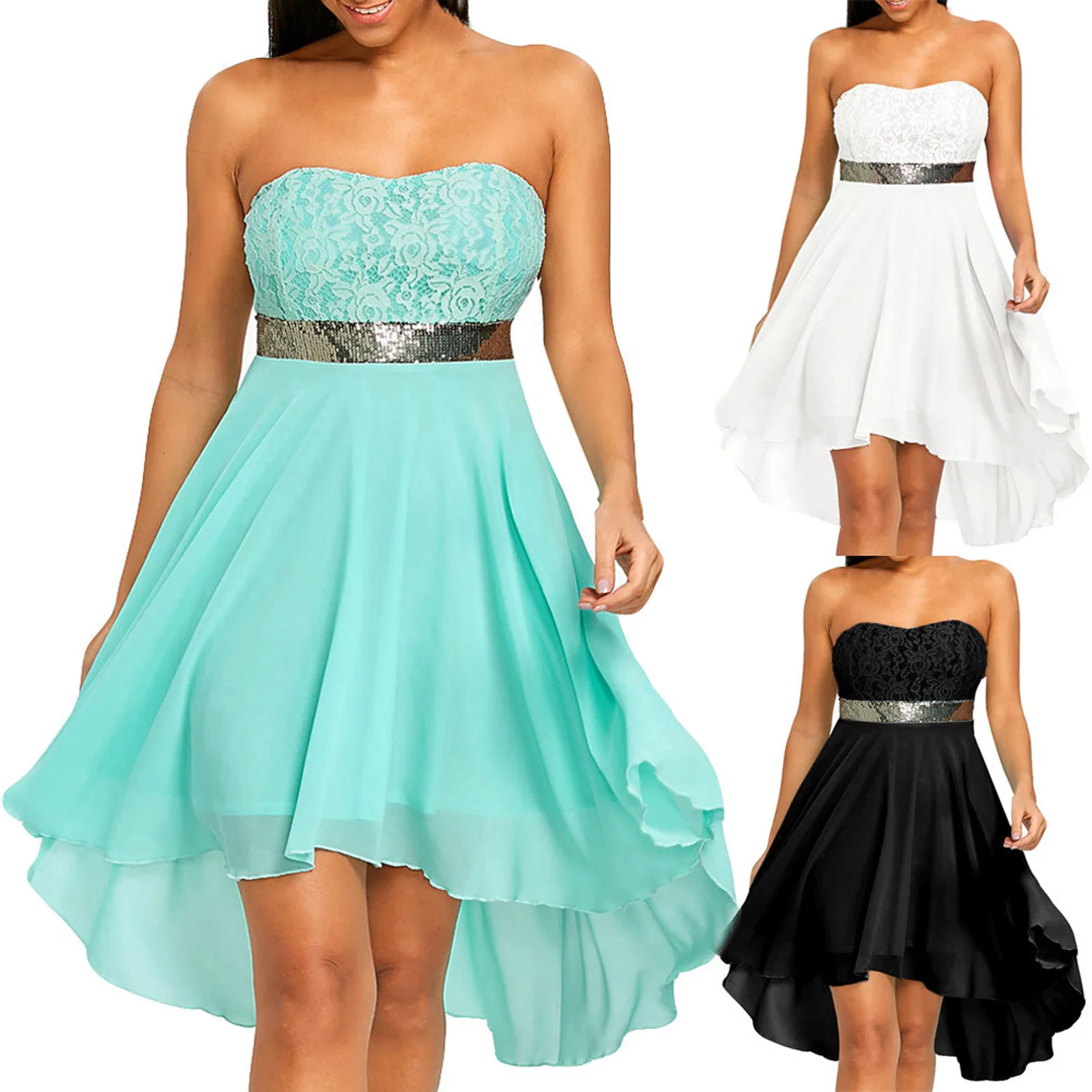 Dress Women Party Full Dress Off Shoulder Waist Elegant Chiffon Bandeau Irregular Dress Vestido De Mulher Summer Dresses Light 1