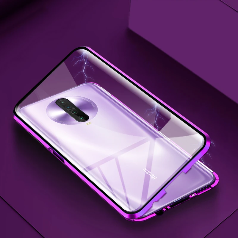 Двухсторонний Магнитный защитный 360 чехол на Redmi K30 K 30 Pro чехол для ксиоми редми k30 pro k 30 защита из закаленного стекла чехол на Xiaomi Redmi K30 Pro K30 прозрачный чехол - Цвет: Purple Caes