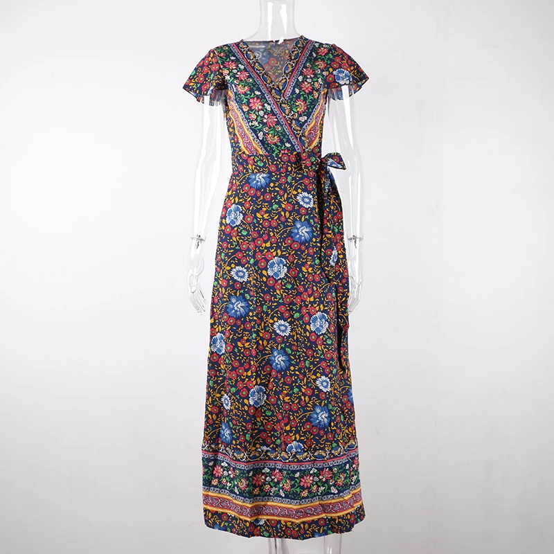 Nadafair винтажное платье Бохо с цветочным принтом женское сексуальное пляжное макси летнее платье Vestidos платье на шнуровке элегантные вечерние длинные платья