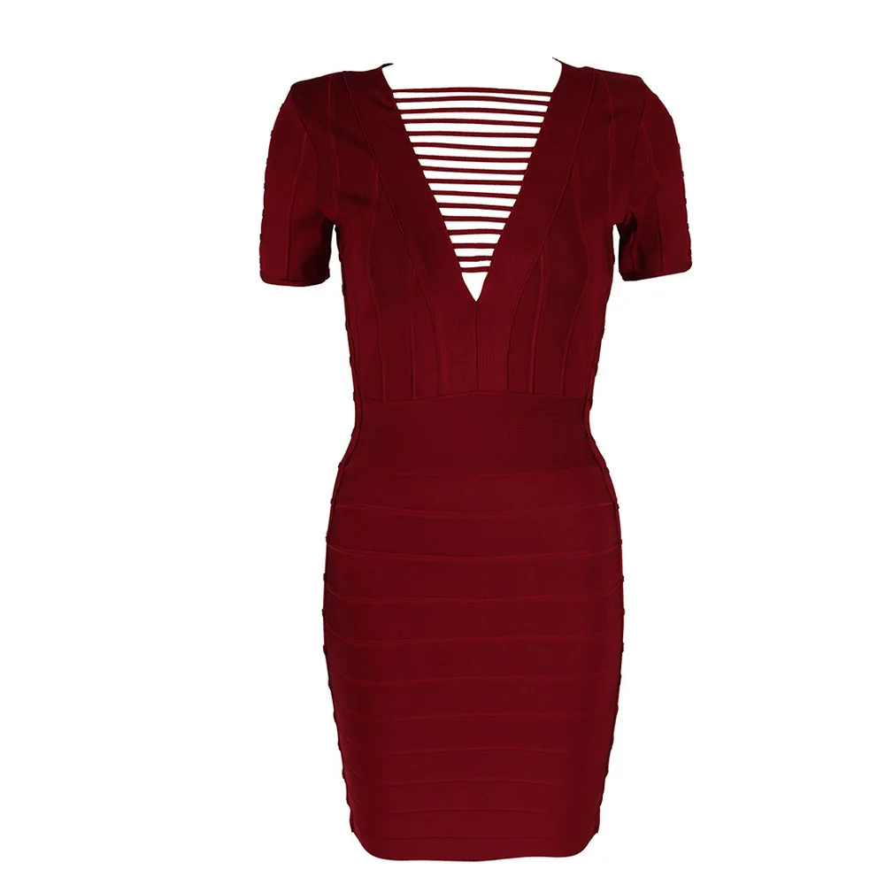 Новинка, летнее Бандажное платье винно-красного цвета, женское сексуальное Клубное платье с коротким рукавом и вырезом, подиумное вечернее платье в стиле знаменитостей