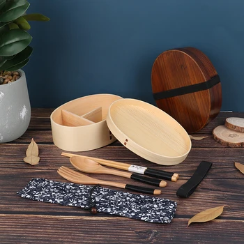 

1Pc Wooden Lunch Box Picnic Bento Dinnerware Office Food Container Tableware Set