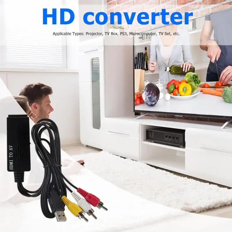 Durevole Convertitore Portatile resistente all'usura HD 1080P HDMI a 3RCA AV/CVBS Video Audio Conve