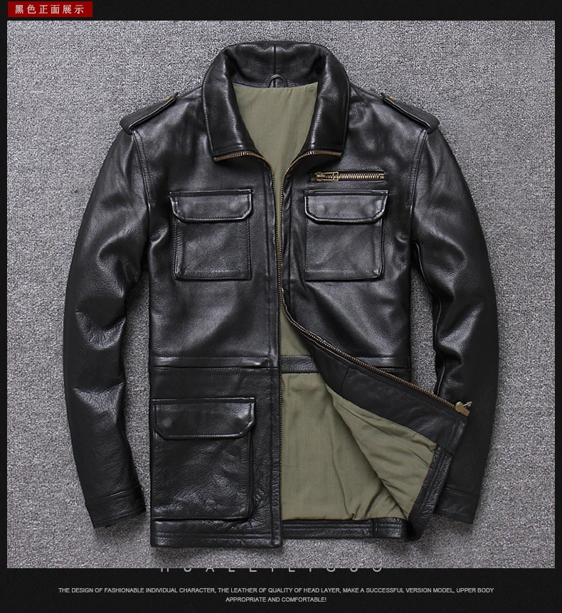 Long In Man Pure Cowhide Lear Lear First Layer Lear Coat Big Yards Single Thin Lear Jacket Pocket