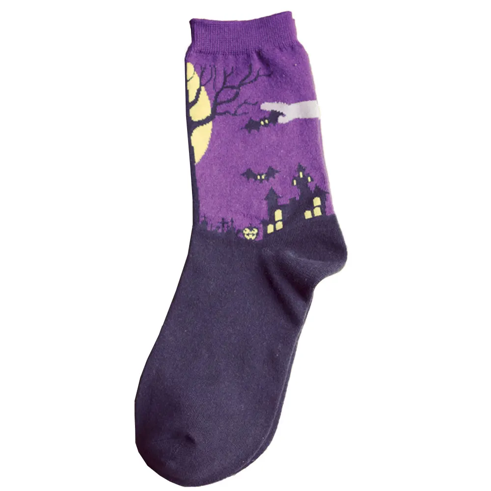 Purple Женские носки без пятки на Хеллоуин, подарки, хлопковые носки с рисунком, Простые Спортивные Повседневные тянущиеся женские носки до середины голени - Цвет: Purple