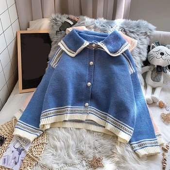 

knitted women sweater and cardigan 2020 winter new turn-down collar long-sleeved short high waist warm female outwear coat tops