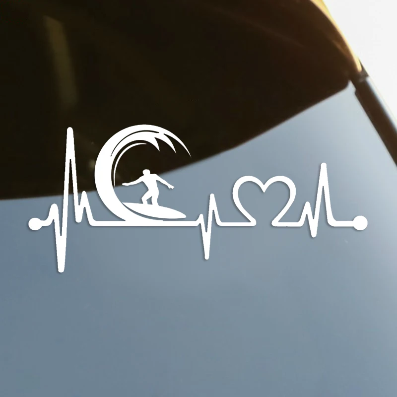 

Surfing Heartbeat Lifeline Die-Cut Vinyl Decal Car Sticker Waterproof Auto Decors on Car Body Bumper Rear Window Laptop #S60398