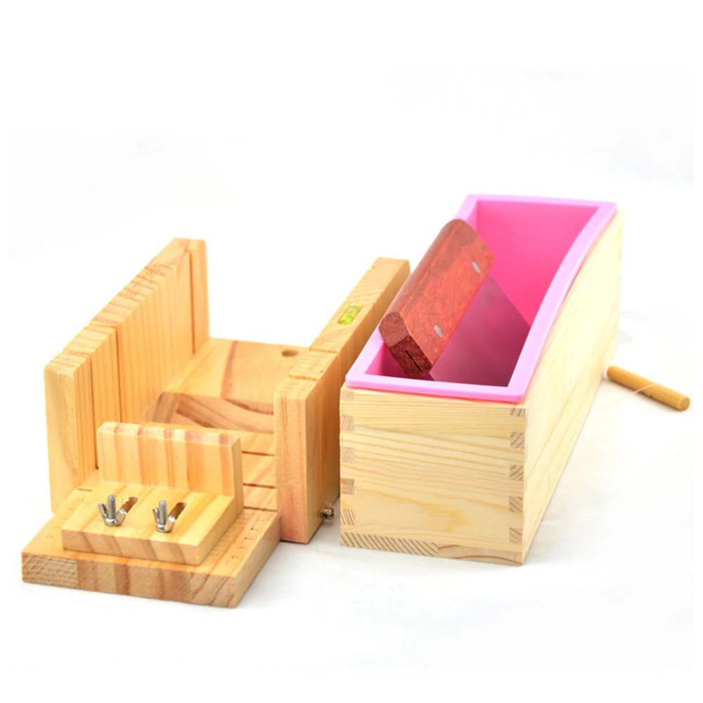 

Soap Making Tool Kit Soap Tools Silicone Mold with Adjustable Wooden Loaf Cutter Box and Stainless Steel Blade