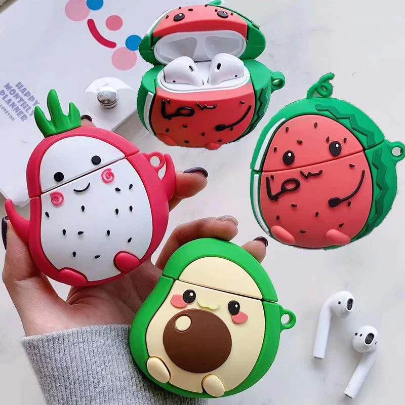 For Airpods Pro Funny 3D Cartoon Watermelon Case for Apple 1 2 3 Avocado Dragon Fruit Pitaya Wireless Earphone Cover | Электроника