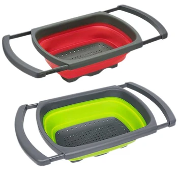 

Foldable Drain Basket Silicone Wash Fruit Sink Square Drip Tray Round Plastic Filter Sieve Vegetable Basketry