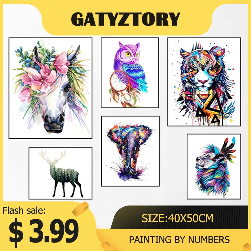 GATYZTORY, Безрамная картина, сделай сам, живопись по номерам, животные, современная картина, холст по номерам для дома, настенные художественные декорации 40x50 см