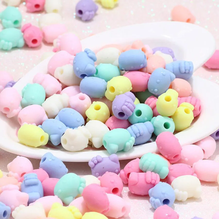 

MHS.SUN 15mm Cute Cat Shape Beads Candy Color Acrylic Beads For DIY Necklace Loose Chunky Beads Accessories 50pcs