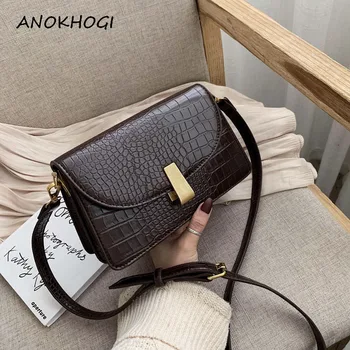 

Metal Sequins Stone Pattern Handbags for Women Vintage Brown Square Shoulder Bags Ladies Retro Crossbody Bag B707