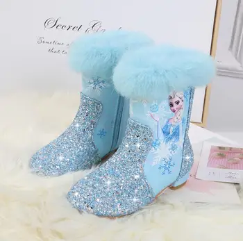 

Martin Boots New Elsa Princess Shoes Pink Snow Boots Kids Fur Boots Girls Winter Boots for Girls shoes Cow Muscle