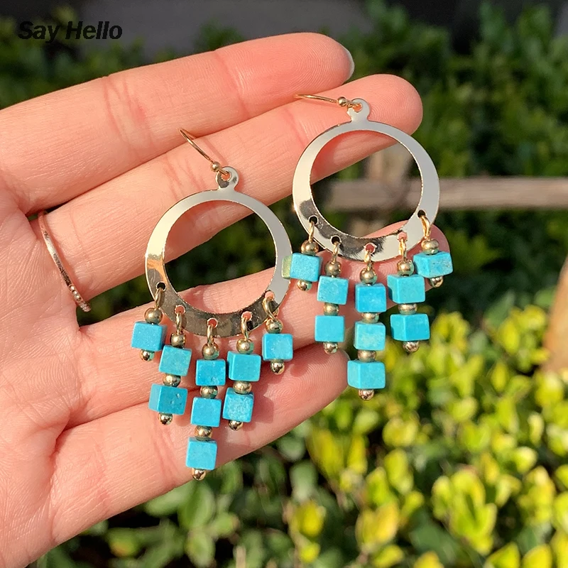 Женские квадратные серьги подвески SAY HELLO Boho асимметричные геометрические с