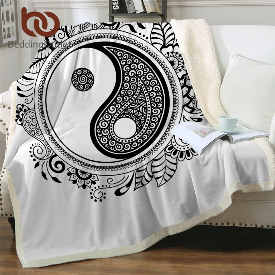 BeddingOutlet Флисовое одеяло Tai Chi Sherpa мягкие одеяла с пейсли Инь и Ян покрывала из