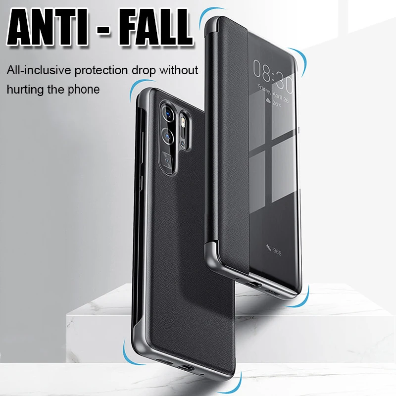 Smart View Flip Cover Dành Cho Huawei P30 P40 P20 Giao Phối 20 10 Pro Lite Pro Danh Dự 10i 20 Lite 8X 9A 9X Y5 Y9 P Smart Z Nova 3 5 7 waterproof case for huawei