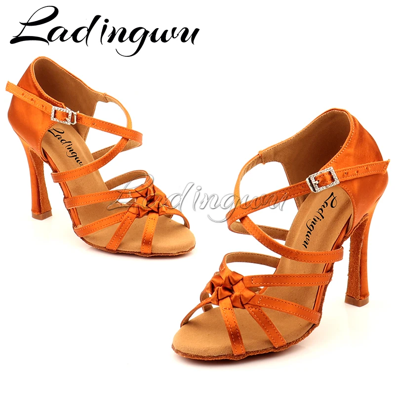 รูปสินค้า รองเท้าเต้นรำสตรี 4 สายรัด ผ้าไหมซาติน คลาสสิก สำหรับ Latin & Ballroom