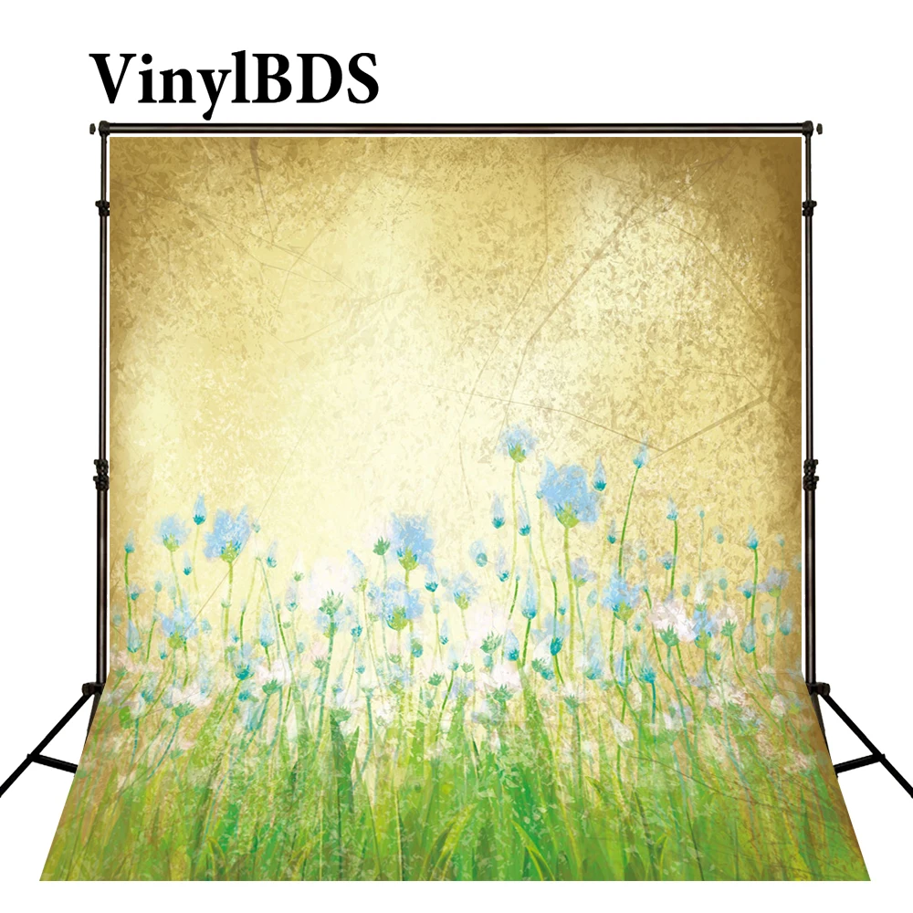 VinylBDS Dream Field Photography Backdrops Newborn Grass Blue Flowers Backdrop Scenery for Photo Studio | Электроника