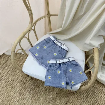 

Little Daisies Print Denim Short Pants For Girls Korean Style Spring Summer Fashion Floral Denim Skirts Girls Outwear Clothing