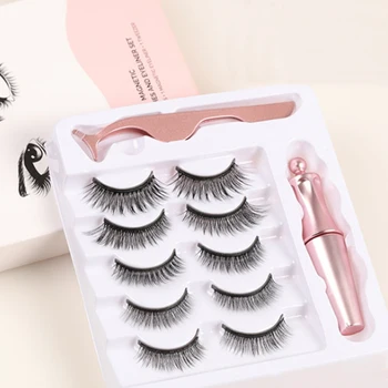 

5 Pairs Magnetic Eyelashes With Liquid Magnetic Eyeliner Natural Tabs Magnetique Waterproof Long Lasting