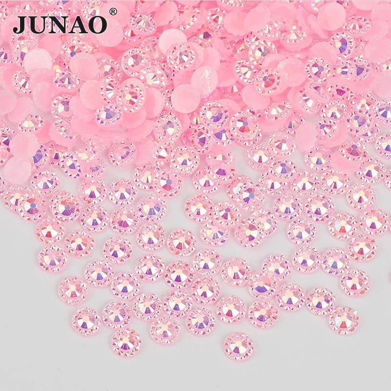 JUNAO 4 5 6 мм розовый цветок AB дизайн ногтей Стразы Круглый кристалл наклейки Flatback смолы драгоценные камни аппликация из страз для одежды Ювелирные изделия
