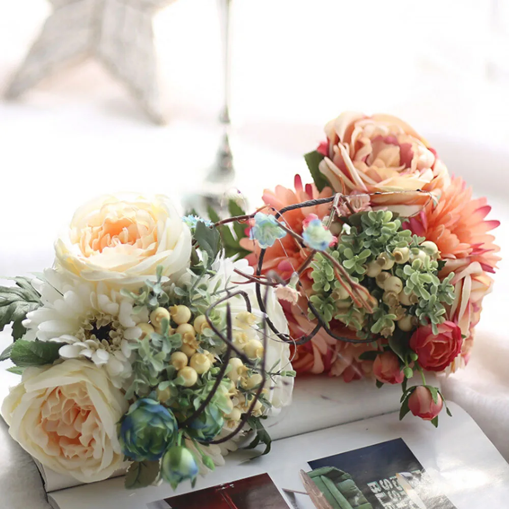 28cm Artificial Rose Flower Bouquet For Wedding Marriage Supply Silk Real Touch Fake Flowers Home Garden Decoration Floral