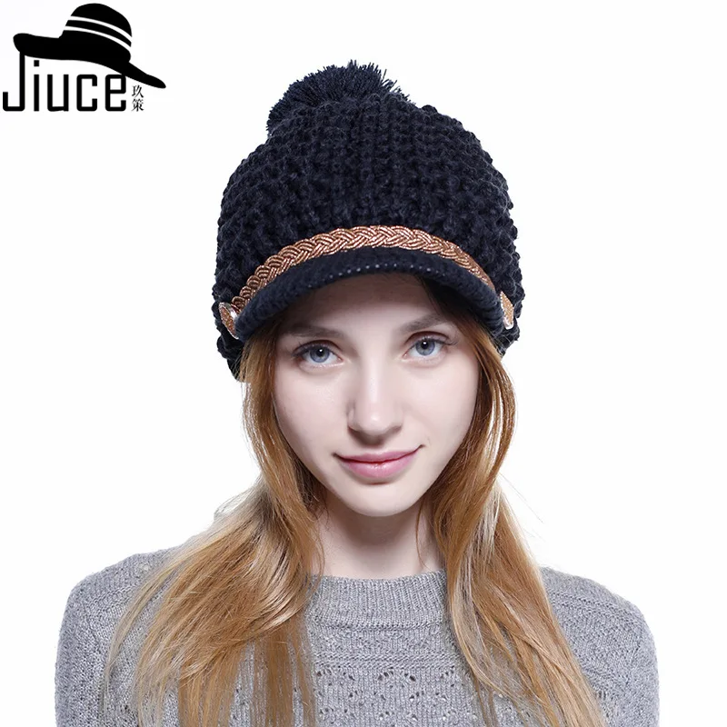 

Autumn And Winter New Style Double-Buttoned Leather Rope Simple Knitted Hat Korean-style New Style Fashion Casual plus Velvet Wa