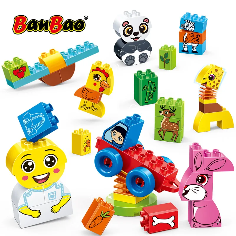 

BanBao Gift Series Happy farm Zoo Animal Amusement Park Puzzle Big Particles Creative Building Blocks Assembling Toys