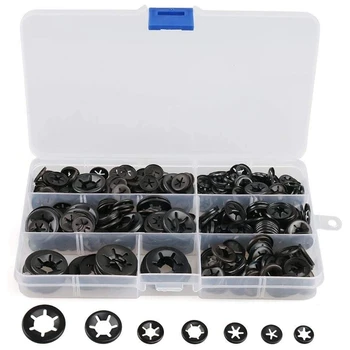 

HOT-500Pcs Internal Tooth Quicklock Starlock Locking Washers M3-M12 Black Quick Speed Locking Fasteners Assortment