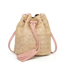 Сумки через плечо для женщин, Соломенная Сумка-мешок, модная женская сумка на плечо на шнурке, тканая сумка-тоут, женская сумка-мессенджер