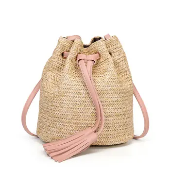 

Crossbody Bags For Women Straw Bucket Bags Fashion Female Drawstring Shoulder Bag Pack Woven Handbag Tote Ladies Messenger Bag
