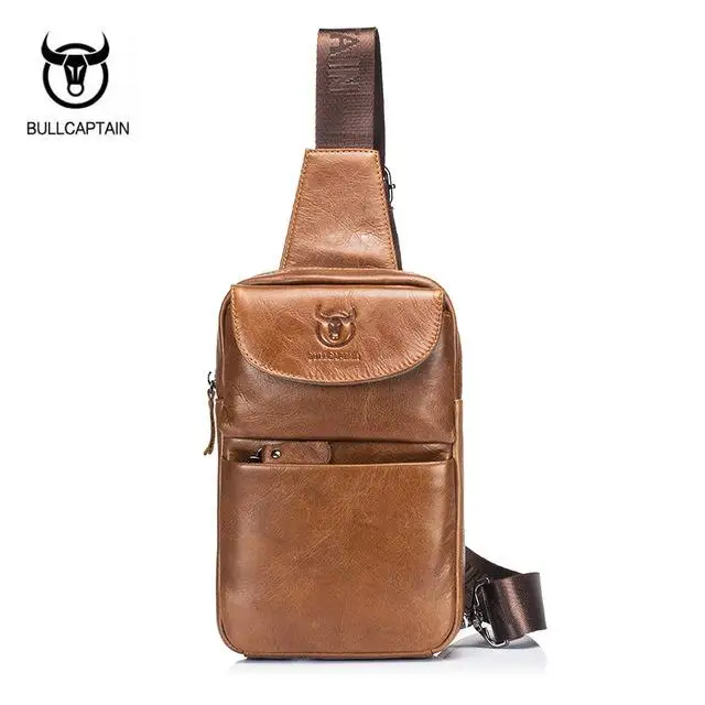 BULLCAPTAIN 2019Brand Genuine Leather Men Chest Bag Fashion Crossbody Bags for Men Small Causal Shoulder Bag Message Bags XB098 - Цвет: brown