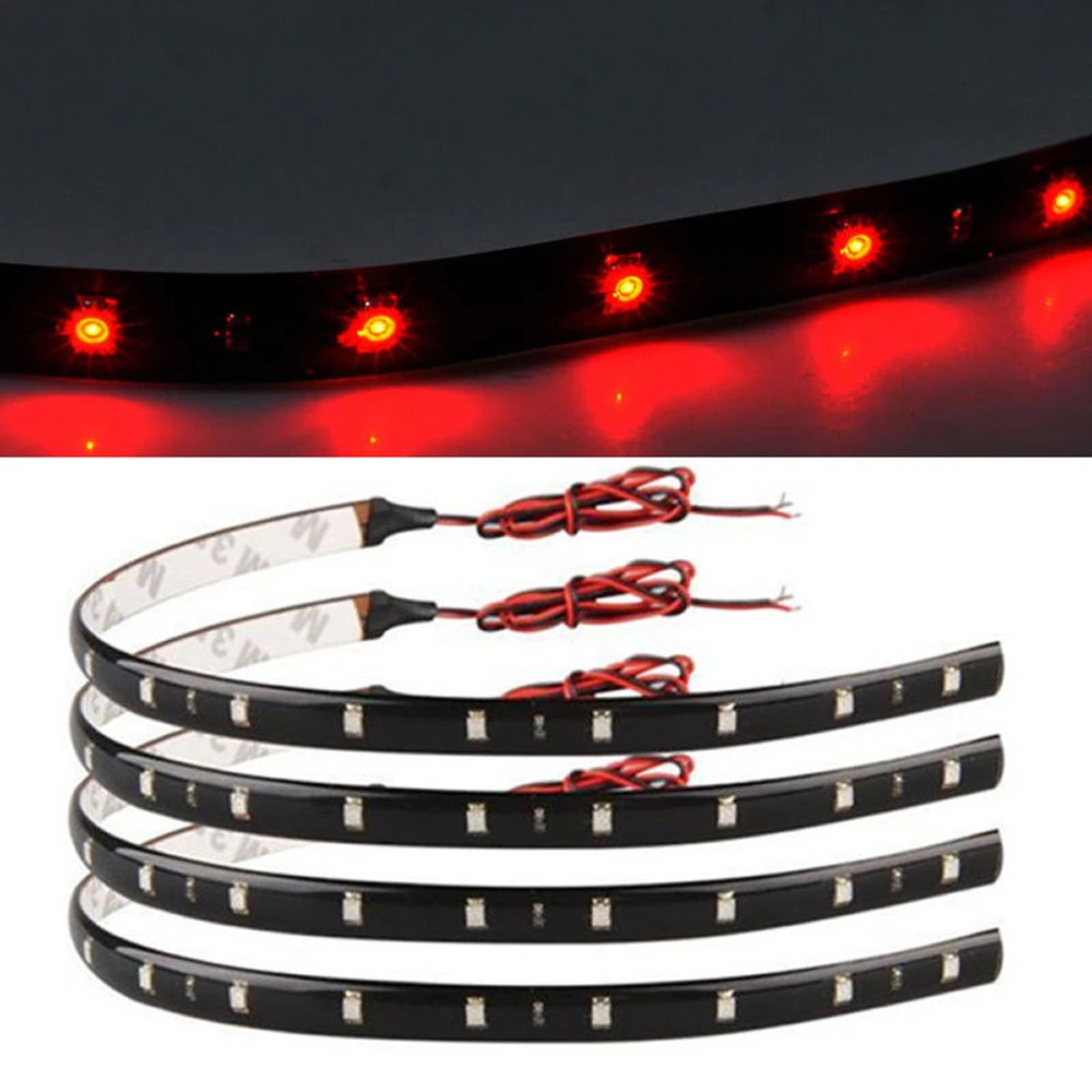 8pcs 30cm 15 SMD 12V LED Car Auto Flexible Grill Light Lamp Strip Waterproof RED 