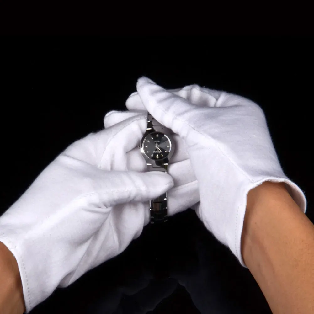 6 пар белых хлопковых перчаток, серебряные перчатки для осмотра монет, размер s-xl