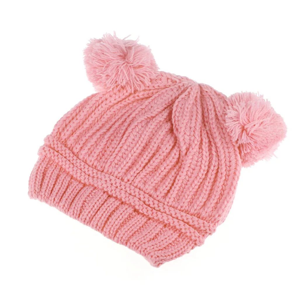 SAGACE Шапка-бини, зимняя теплая шапка с двумя шариками для маленьких мальчиков и девочек, кашемировые осенние вязаные шерстяные шапки для малышей, Шапка-бини