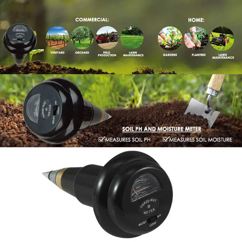 3in1 Soil PH Light Moisture Meter Garden Plant Soil Analyzer Tester Self-Powered 19QB
