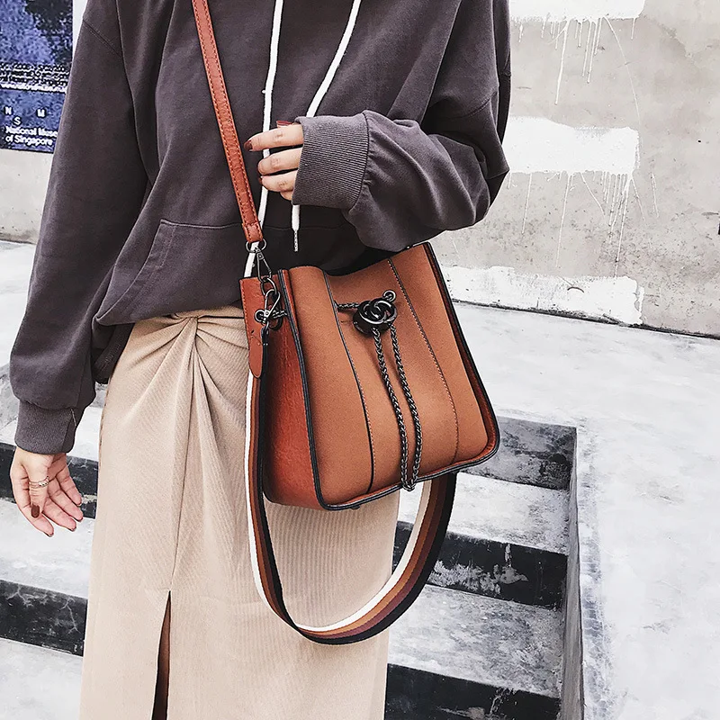

Simple frosted retro belt bucket bag fashion single shoulder oblique span handbag