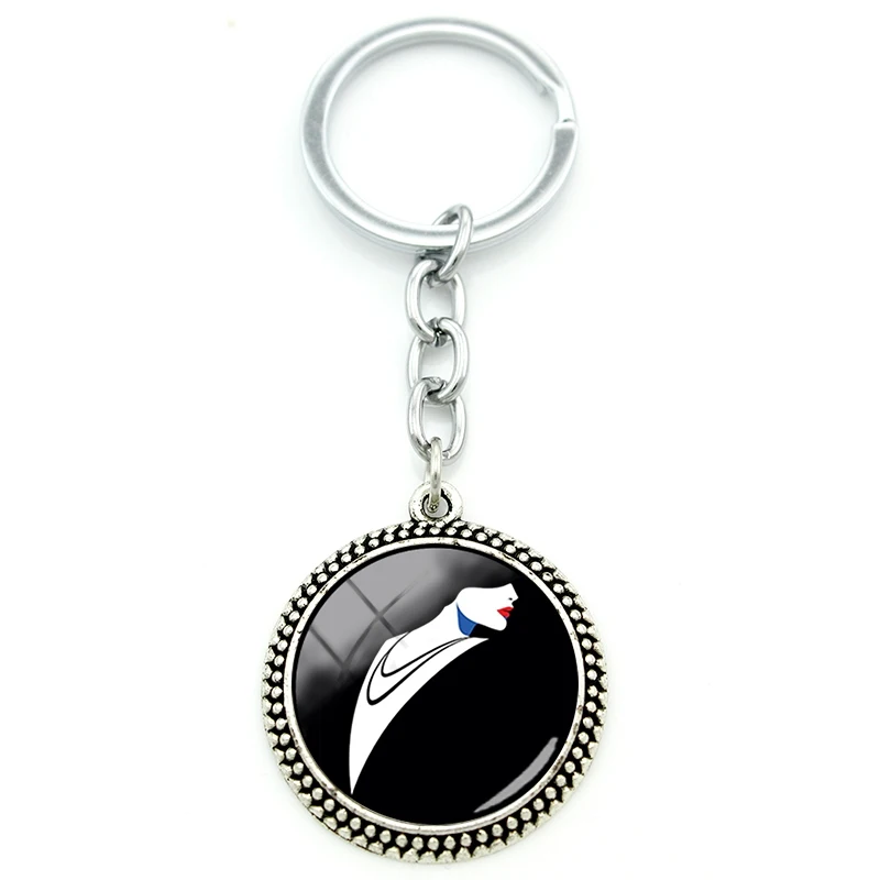 

TAFREE Tasteful Girl Pattern Glass Pendant Round Jewelry Glass Gem Fashion Cabochon Keychain Metal Keychain