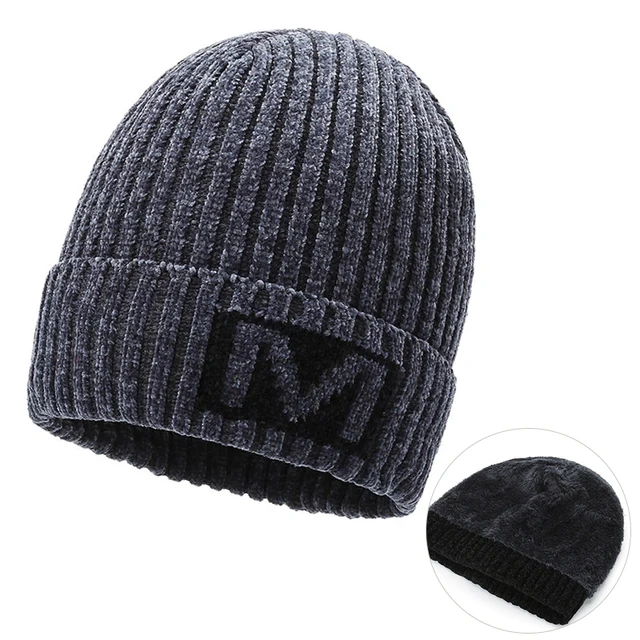 

2021 Letter M Cap Men's Hats Pure Color Cher Woolen Jacquard Plus Velvet Thick Knitted Warm Woolen Cap Hood Ski Hat