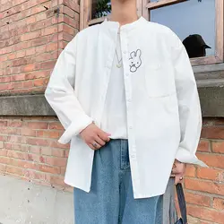 2019 Новая Осенняя мужская рубашка из хлопка с длинными рукавами, тренд в Корейском стиле, красивый повседневный с круглым вырезом и
