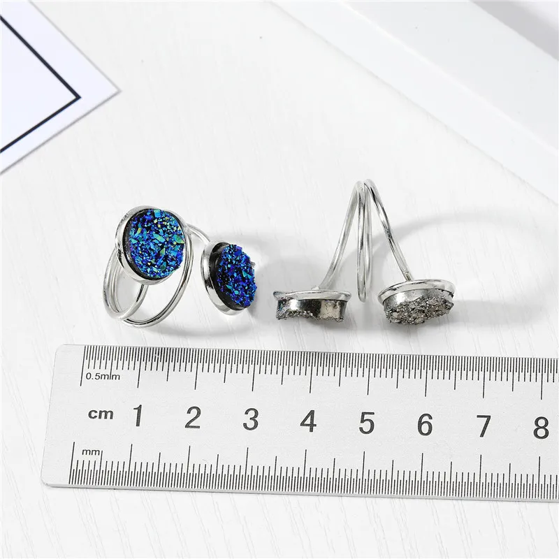 2020 New Adjustable Ring Druzy Resin Rings Round Drusy Geode Quartz Snake Rings For Women Jewellery Brincos R15 (9)