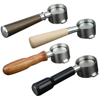 

51mm Stainless Steel Coffee Machine Filter Bracket Coffee Bottomless Handle Coffee Spoon Wooden Handle