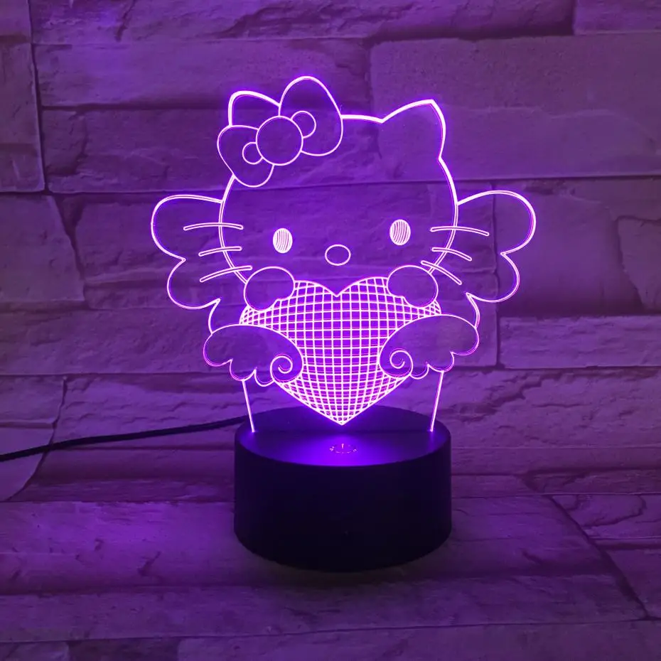 3d иллюзия светодиодный Ночной светильник лампа милый рисунок «Hello Kitty» ребенка Детская комната Ночной светильник, ночное белье, детская одежда Спальня украшения подарок 3d лампа