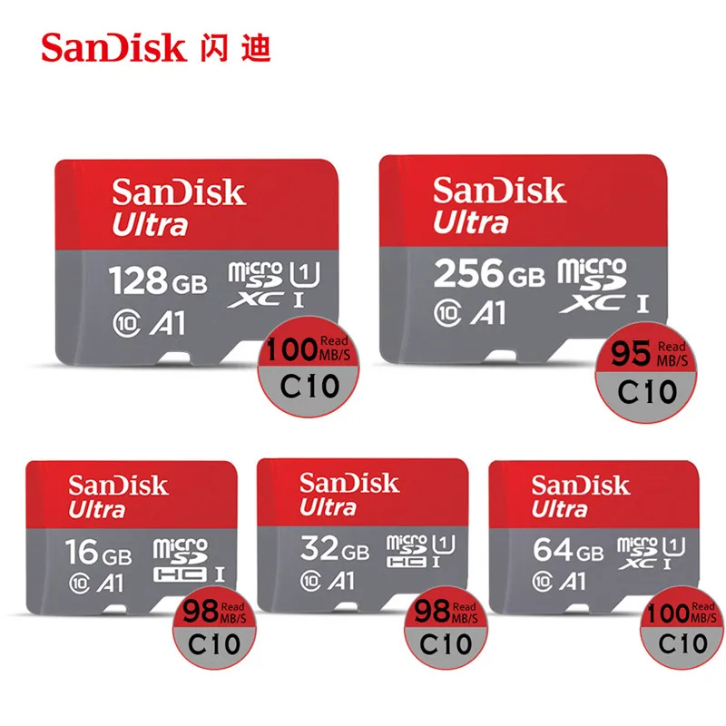 Карта памяти SanDisk Ultra, 400 ГБ, 256 ГБ, 200 ГБ, 128 ГБ, 64 ГБ, 98 МБ/с./с, 32 ГБ, 16 ГБ, карта Micro sd, класс 10, UHS-3, A1, флеш-карта SD/TF, Microsd