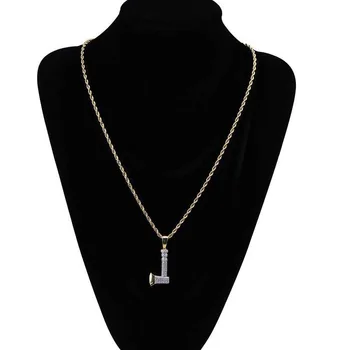 

Hip Hop Exaggeration Axe Pendant Necklace Gold Plated Ice Cube Glittering Zircon Men's Creative Glamour Jewelry Necklace Gift
