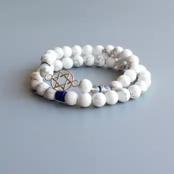 

Lii Ji Real Natural Howlite Labradorite Lapis Lauzli S925 Sterling Silver Six-star Charm Bracelet For Women Men Jewelry