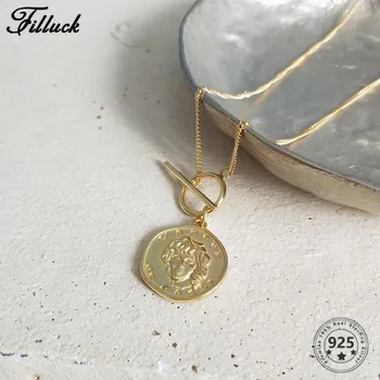 

Filluck 925 Sterling Silver Necklace Gold Color Chain For Women European Head Pendant Necklace Fashion Wedding Jewelry Gift
