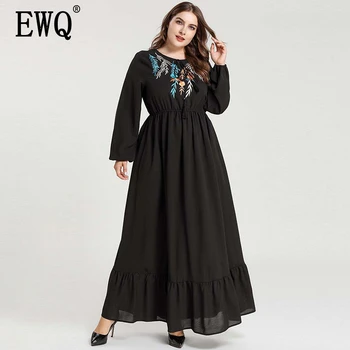 

[EWQ] 2020 Spring Summer New Pattern Round Collar Long Sleeve Print Patchwork Pullovers Casual Dress Women AK78801