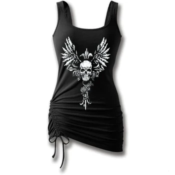 

Summer Women Fashion Tank Top Black Skull 3d Printing Vest Off Shoulder Sleeveless Shirt Tops 2019 Female Hip Hop TShirt SJ4426V