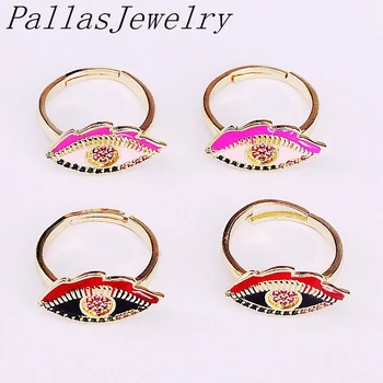 

10Pcs Fashion Enamel Eye Finger Band Ring, Micro Pave CZ Gold Color Engagement Rings